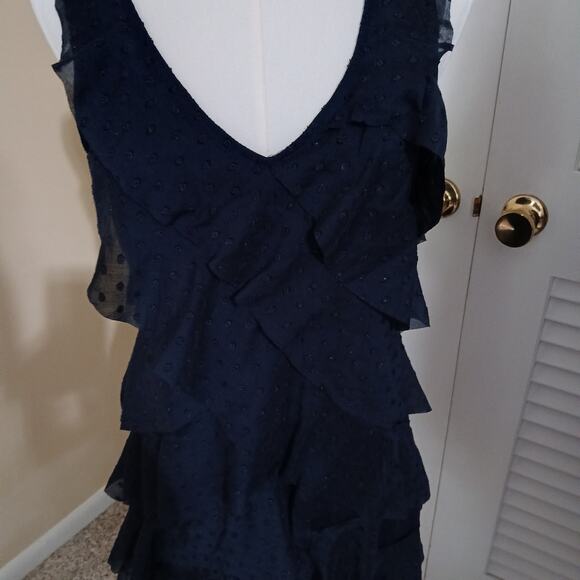 LOFT 4 Black Sleeveless Swiss Dot Ruffled Layers Polyester Rayon Blend Dress - Picture 6 of 15